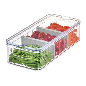 iDesign Crisp Plastic Fridge & Pantry Large Divided Bin. Clear