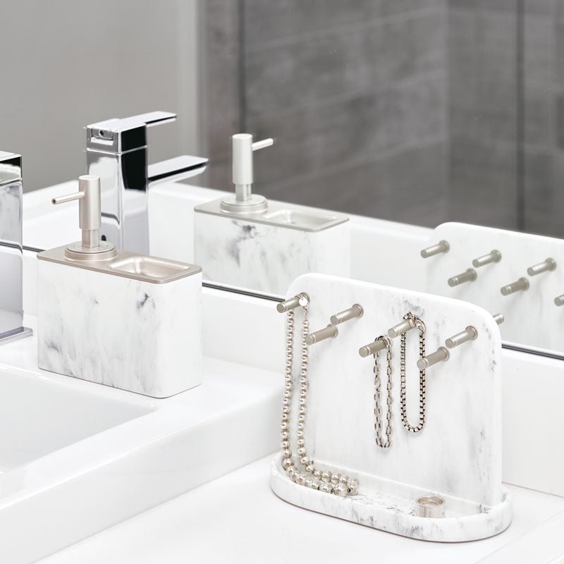 iDesign Dakota Soap Pump with Ring Tray in White Marble and Matte - Image 3