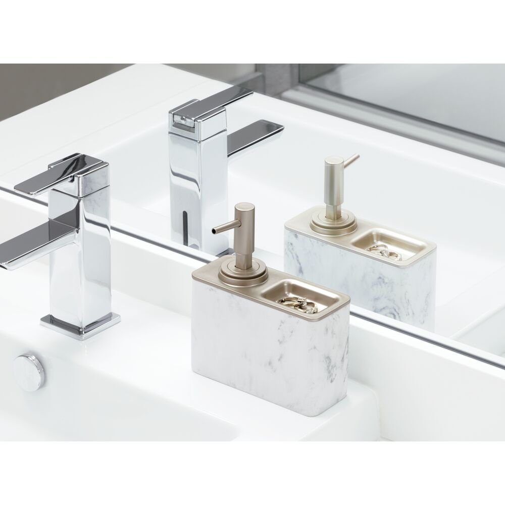 iDesign Dakota Soap Pump with Ring Tray in White Marble and Matte - Image 2
