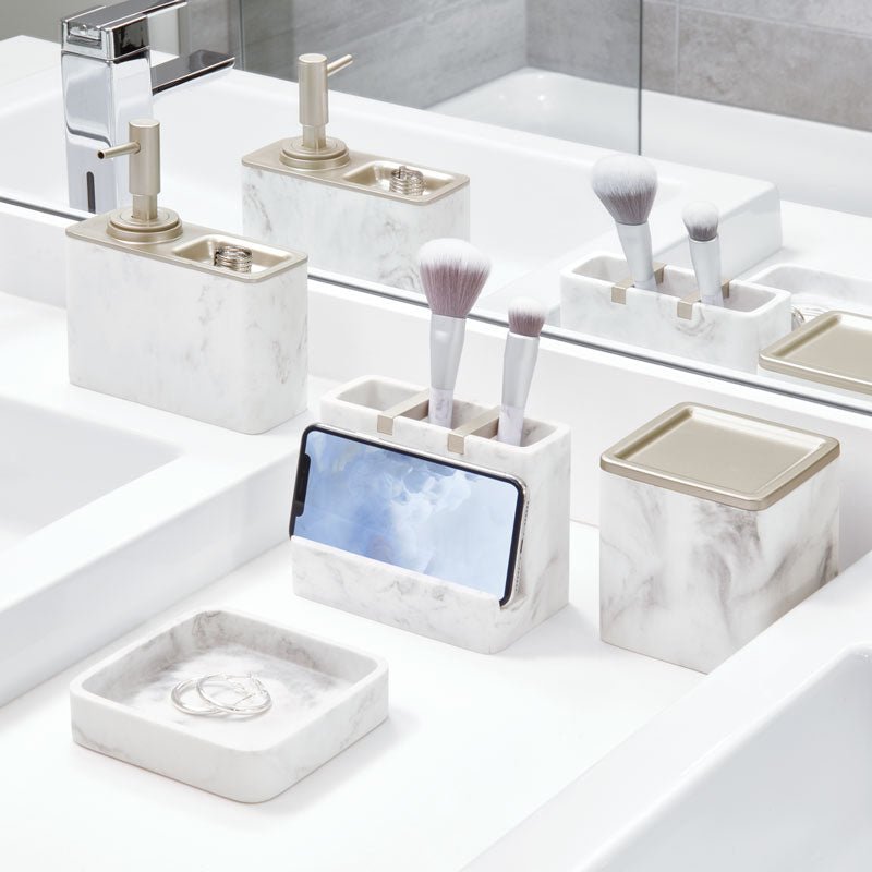 iDesign Dakota Vanity Center in White Marble and Matte Satin - Image 3