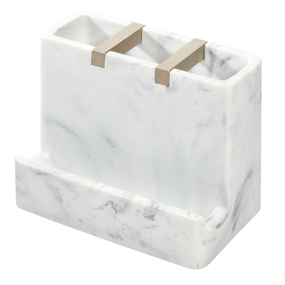iDesign Dakota Vanity Center in White Marble and Matte Satin - Image 2