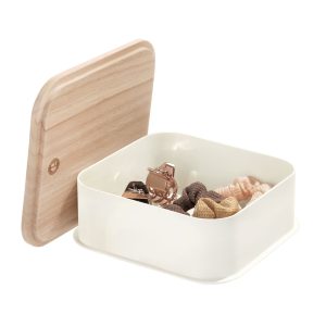 iDesign Eco BPA-Free Plastic Medium Lidded Storage Bin. Coconut/Wood