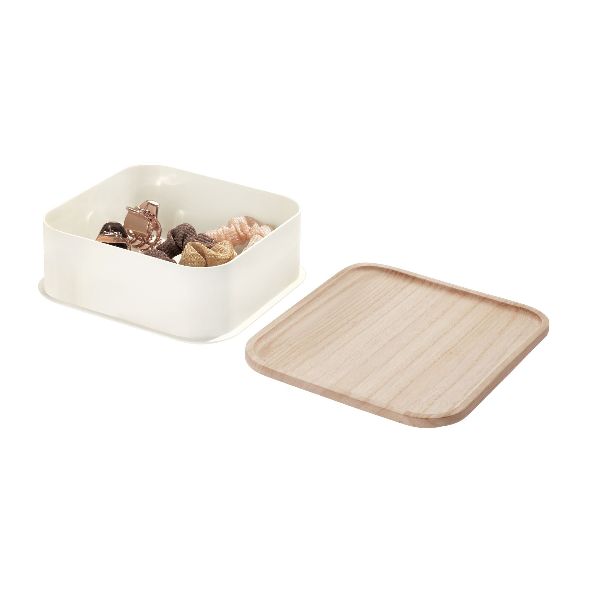 iDesign Eco BPA-Free Plastic Medium Lidded Storage Bin. Coconut/Wood - Image 3