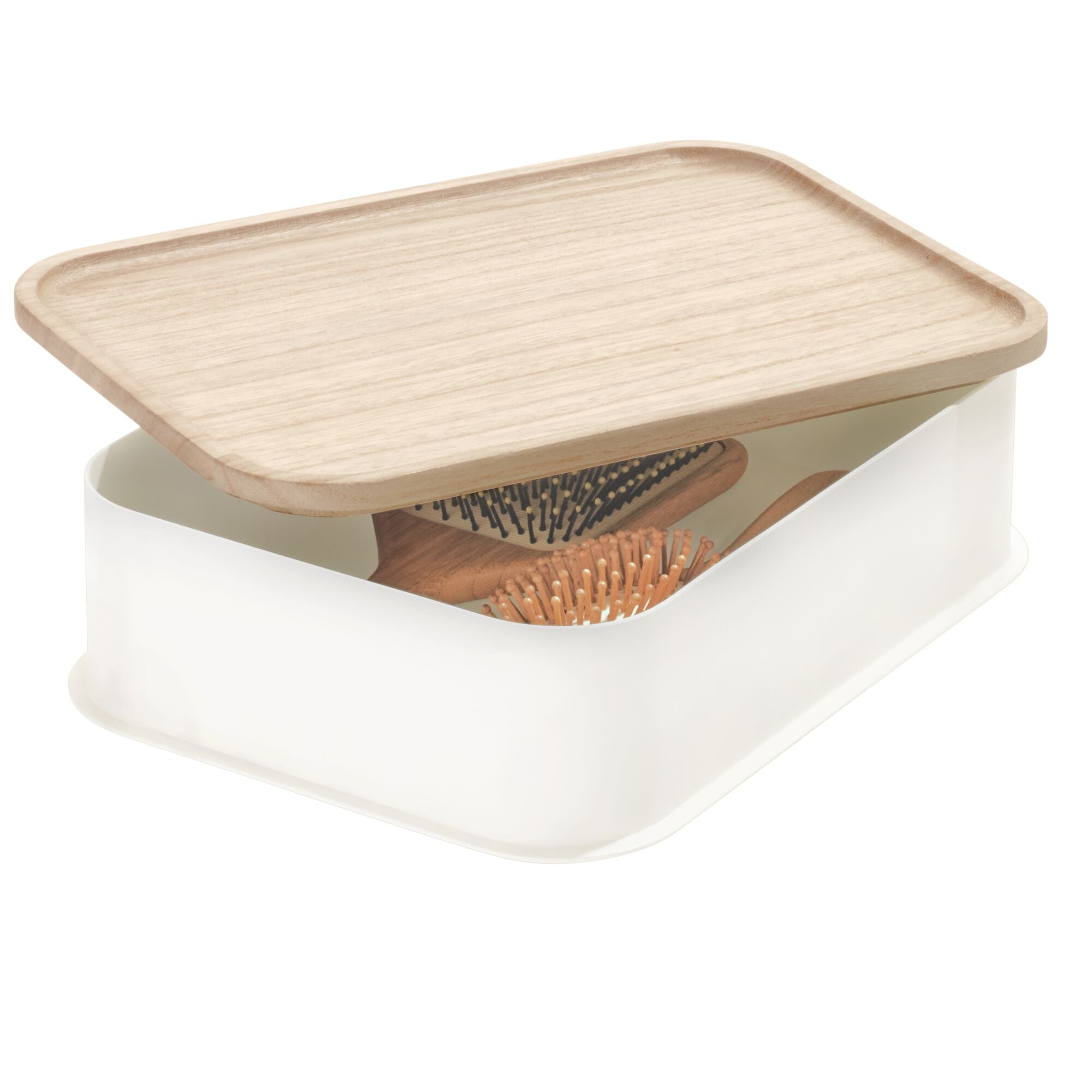 iDesign Eco BPA-Free Plastic Medium Lidded Storage Bin. Coconut/Wood - Image 8