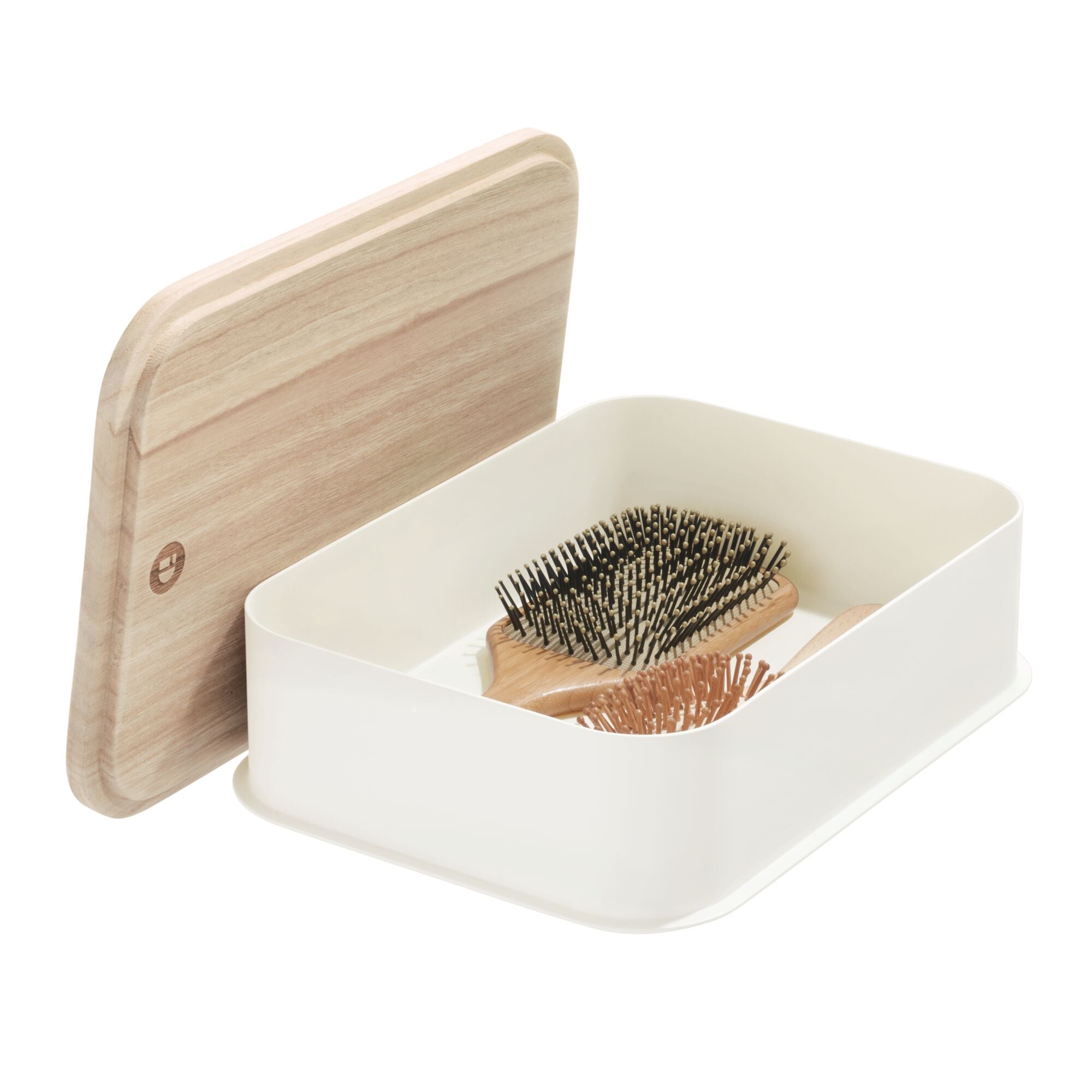 iDesign Eco BPA-Free Plastic Medium Lidded Storage Bin. Coconut/Wood - Image 5