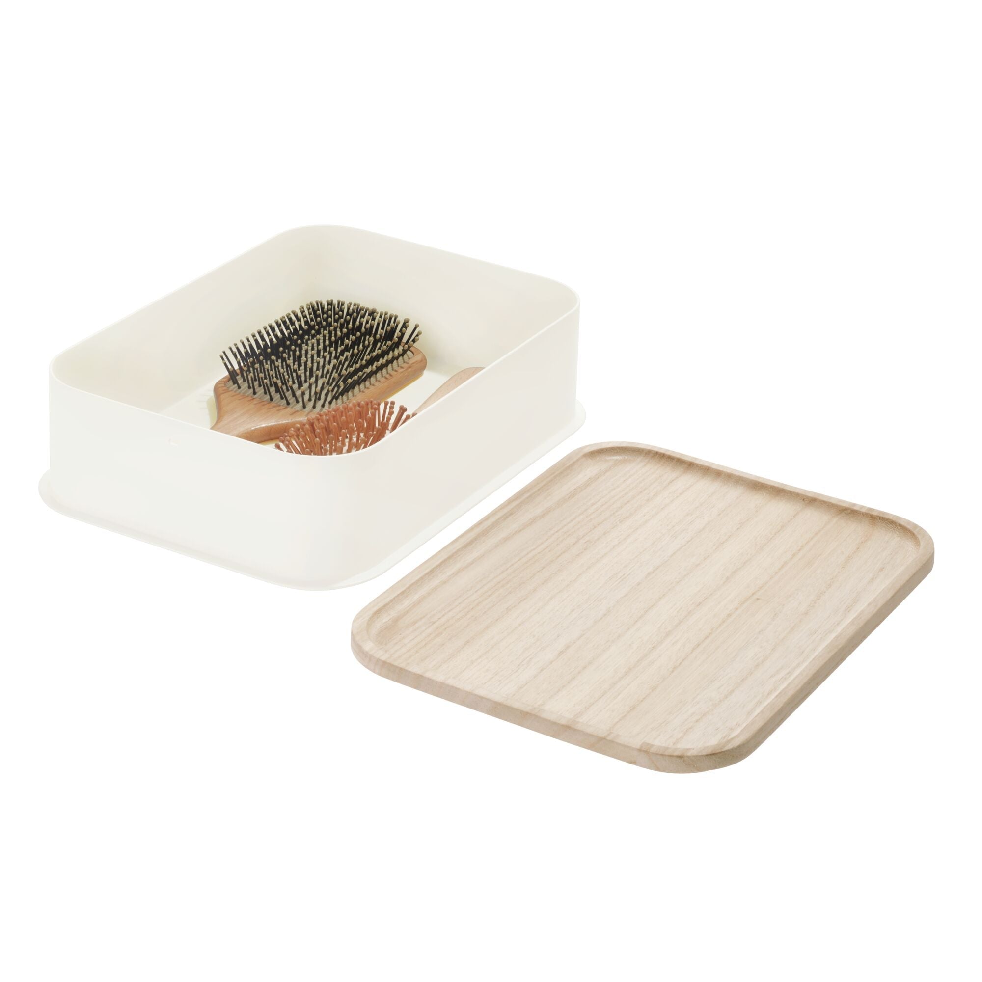 iDesign Eco BPA-Free Plastic Medium Lidded Storage Bin. Coconut/Wood - Image 6