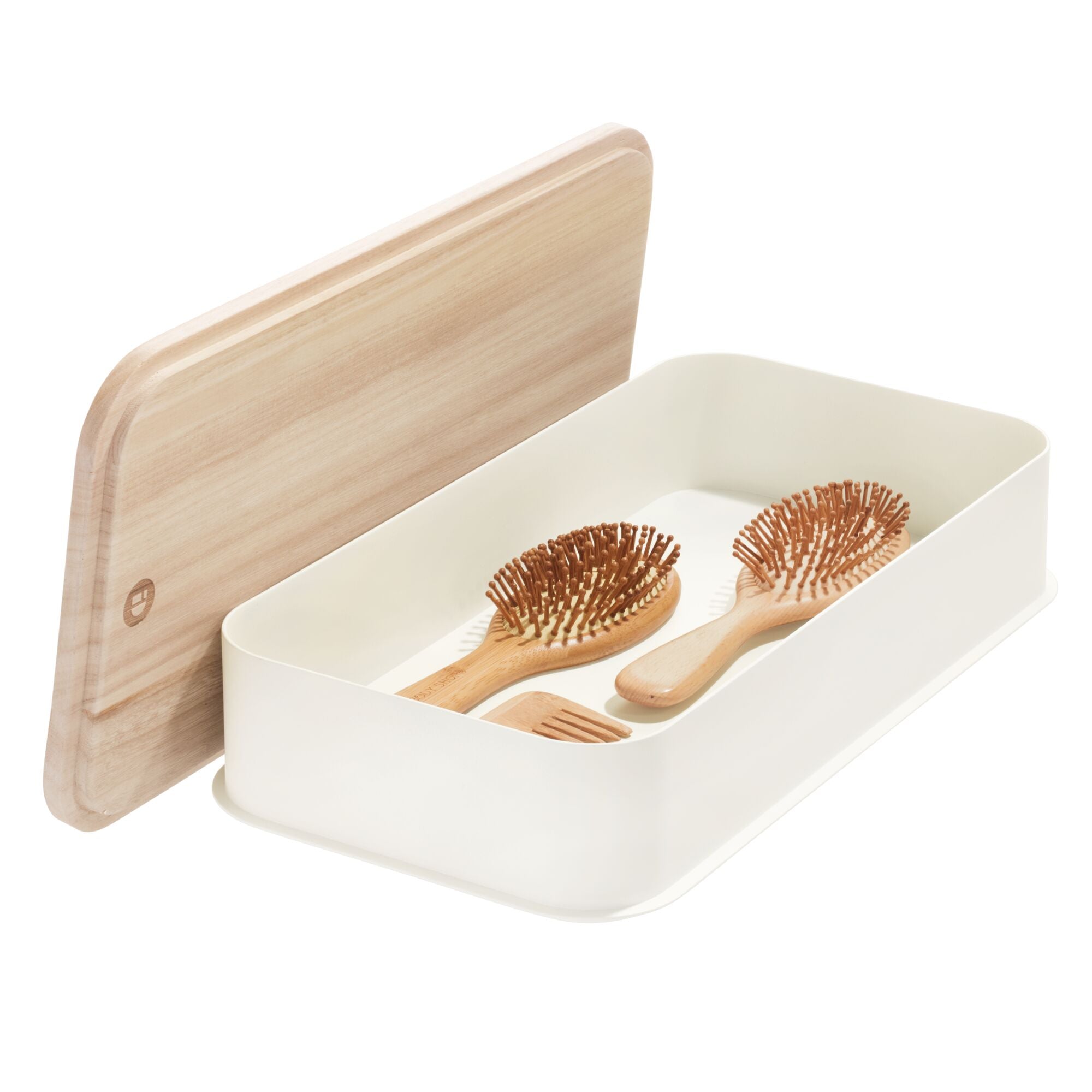 iDesign Eco BPA-Free Plastic Medium Lidded Storage Bin. Coconut/Wood - Image 9