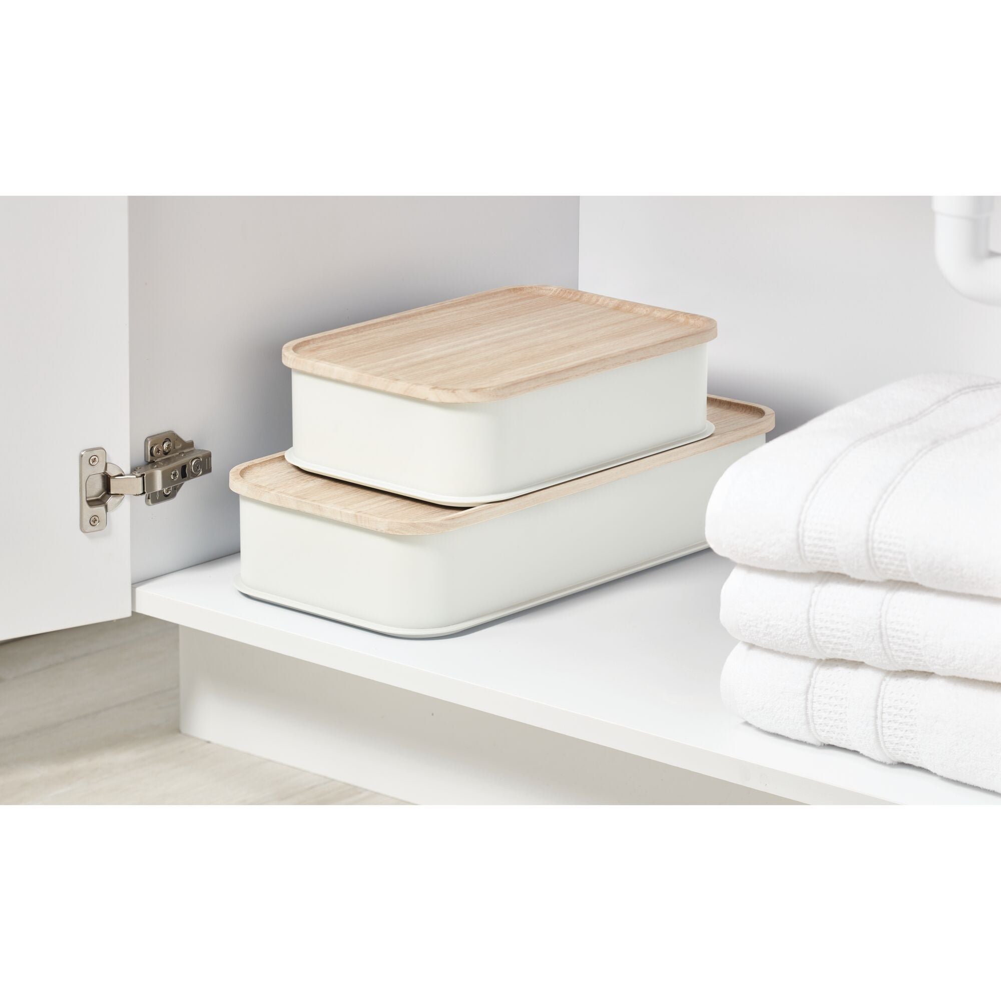 iDesign Eco BPA-Free Plastic Medium Lidded Storage Bin. Coconut/Wood - Image 16