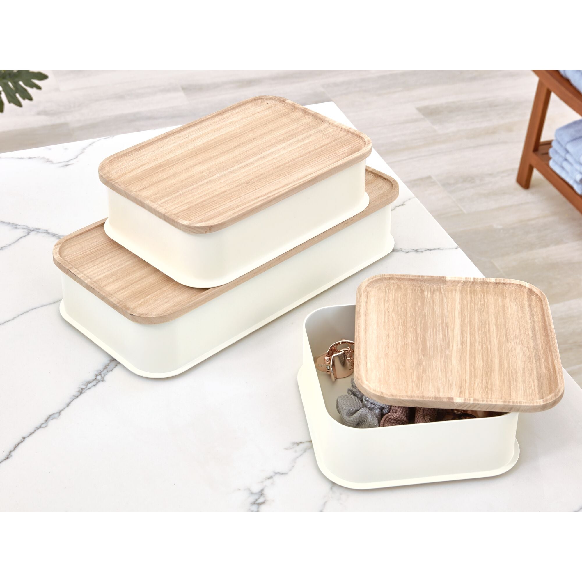 iDesign Eco BPA-Free Plastic Medium Lidded Storage Bin. Coconut/Wood - Image 14
