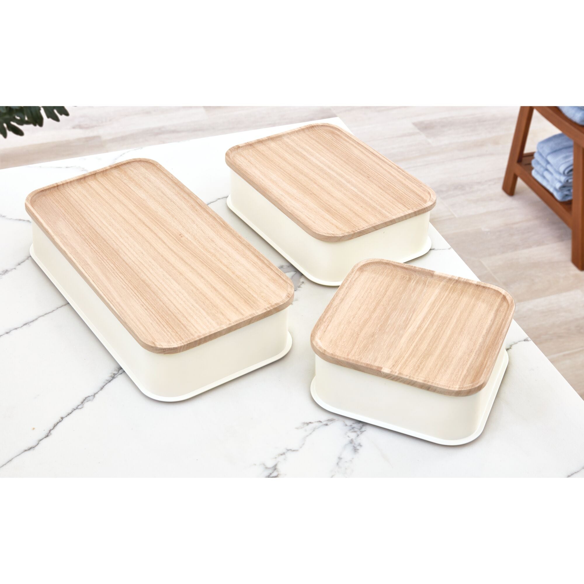 iDesign Eco BPA-Free Plastic Medium Lidded Storage Bin. Coconut/Wood - Image 13