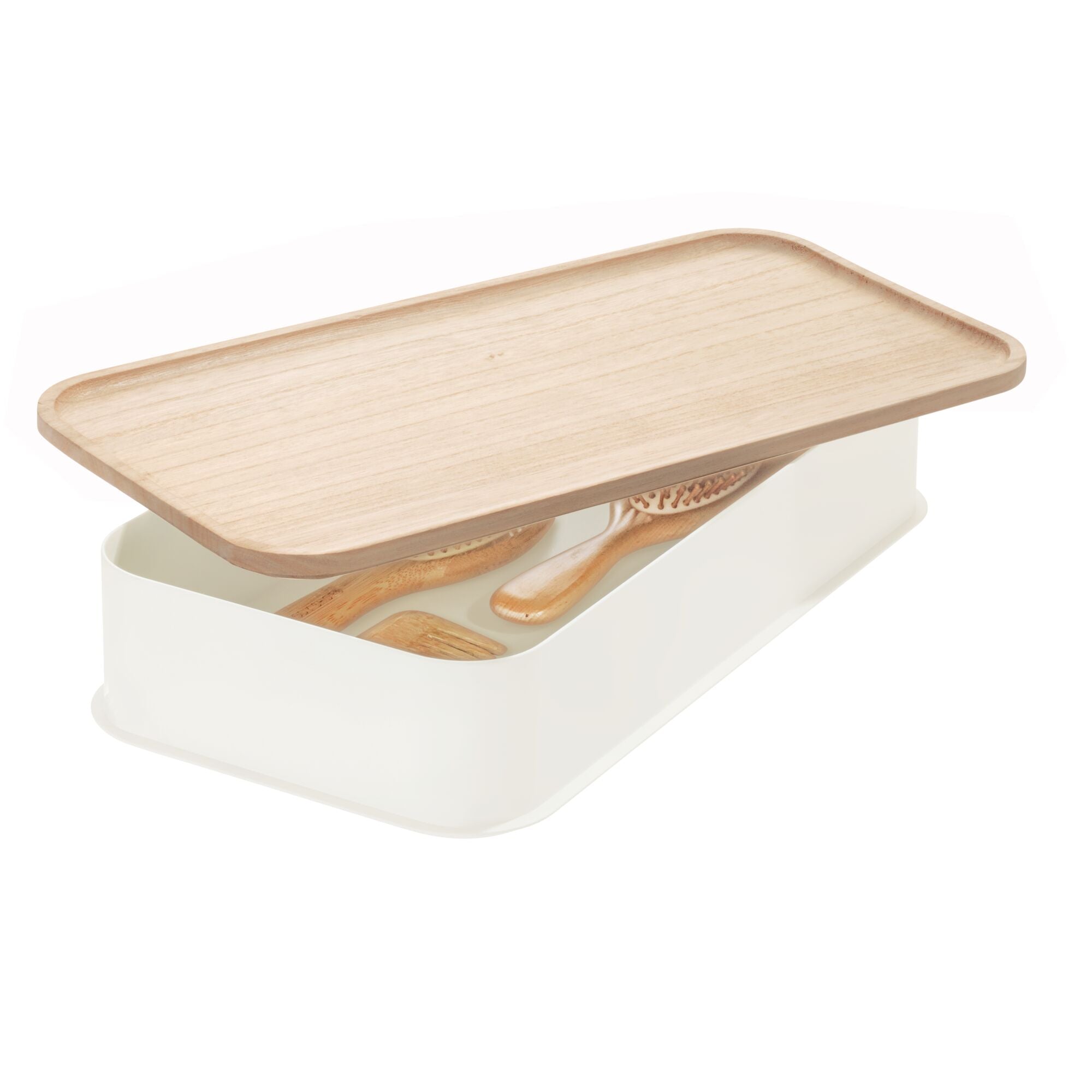 iDesign Eco BPA-Free Plastic Medium Lidded Storage Bin. Coconut/Wood - Image 11