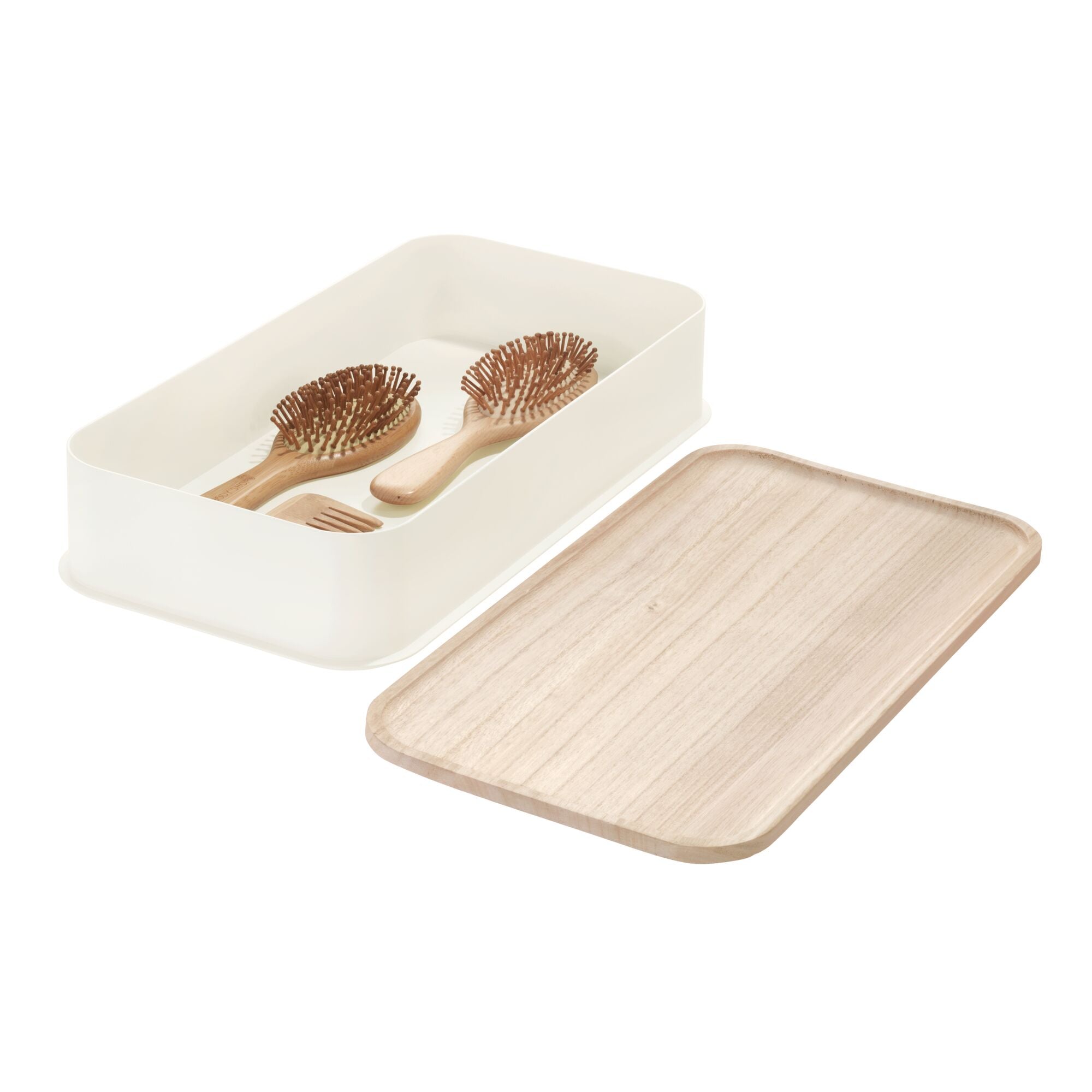 iDesign Eco BPA-Free Plastic Medium Lidded Storage Bin. Coconut/Wood - Image 10