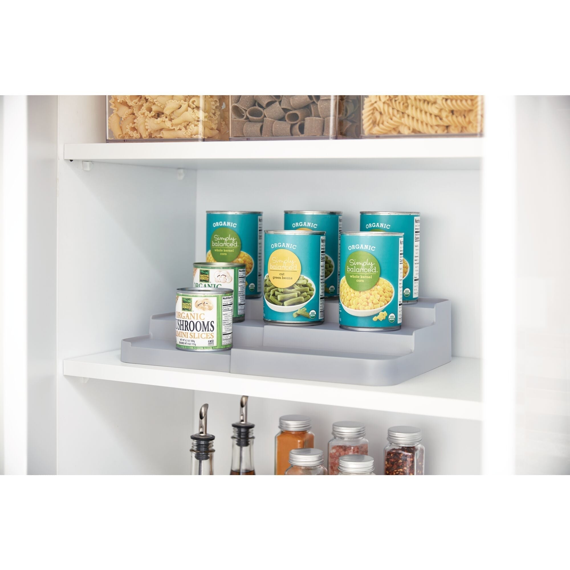 iDesign Eco BPA-Free Recycled Plastic Expandable 3-Tier Stadium Spice Rack with Side Caddy. Flint - Image 3