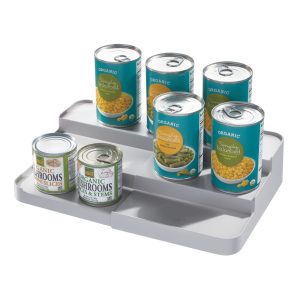 iDesign Eco BPA-Free Recycled Plastic Expandable 3-Tier Stadium Spice Rack with Side Caddy. Flint