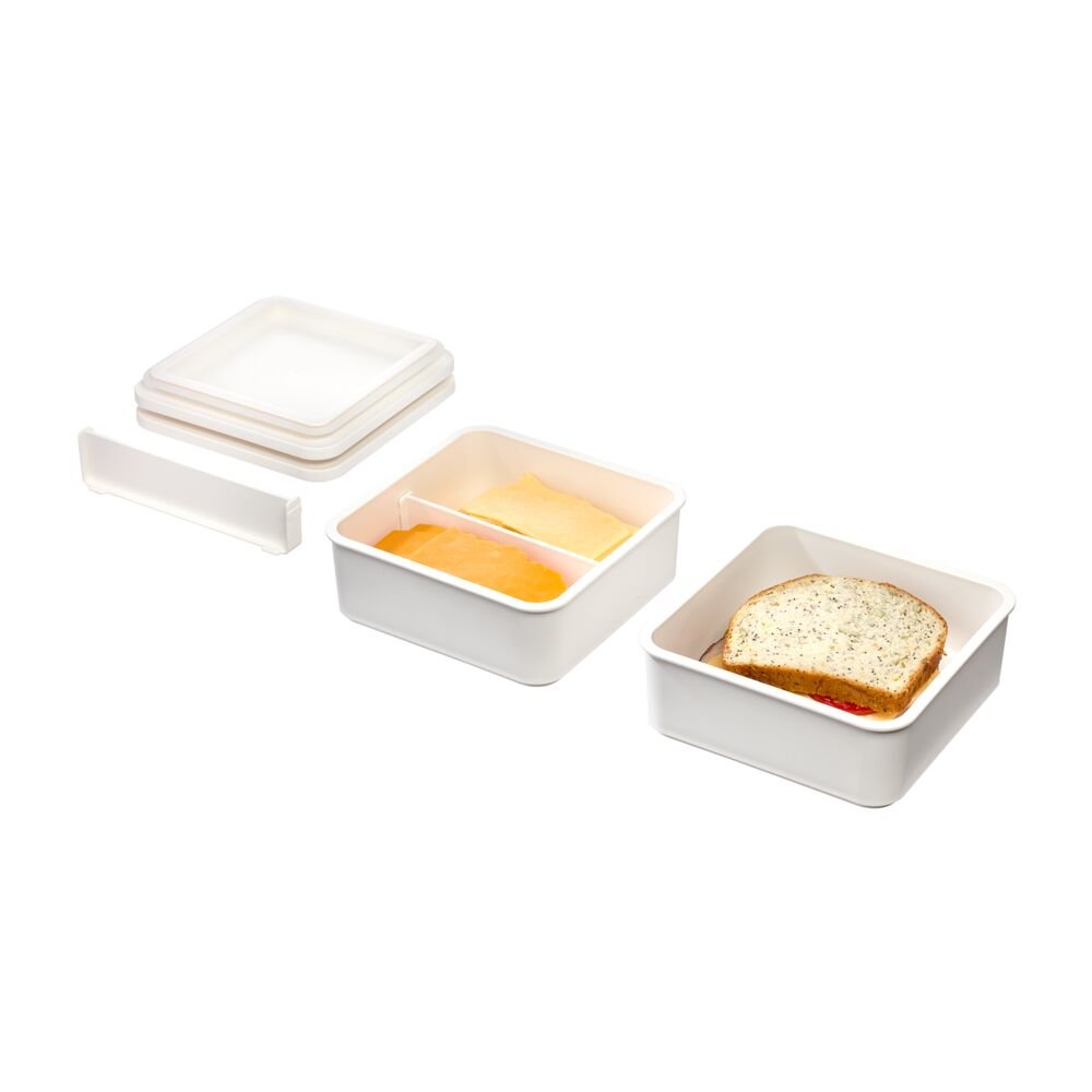 iDesign Eco Divided Food Storage Container Made from Recycled Plastic with Lids. Set of 2. Coconut