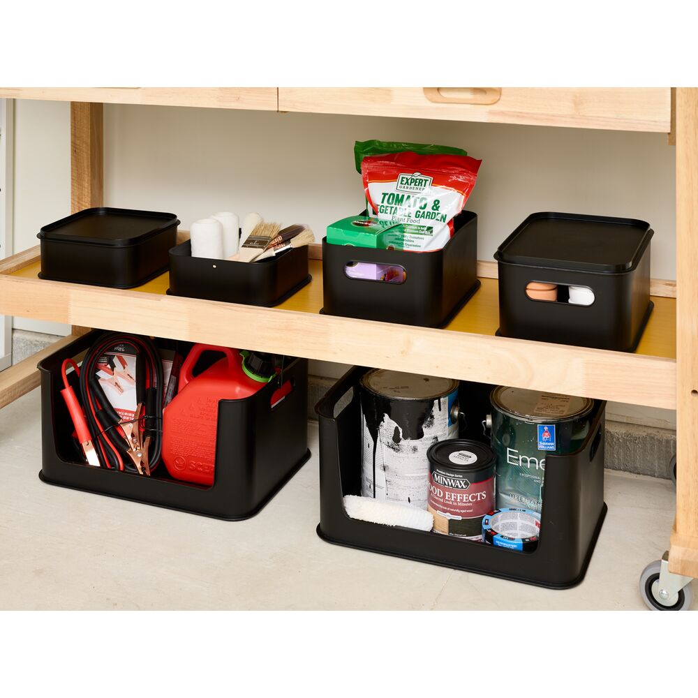 iDesign Eco Garage Bins with Lid. Made from Recycled Plastic. Set of 2. Matte Black - Image 4