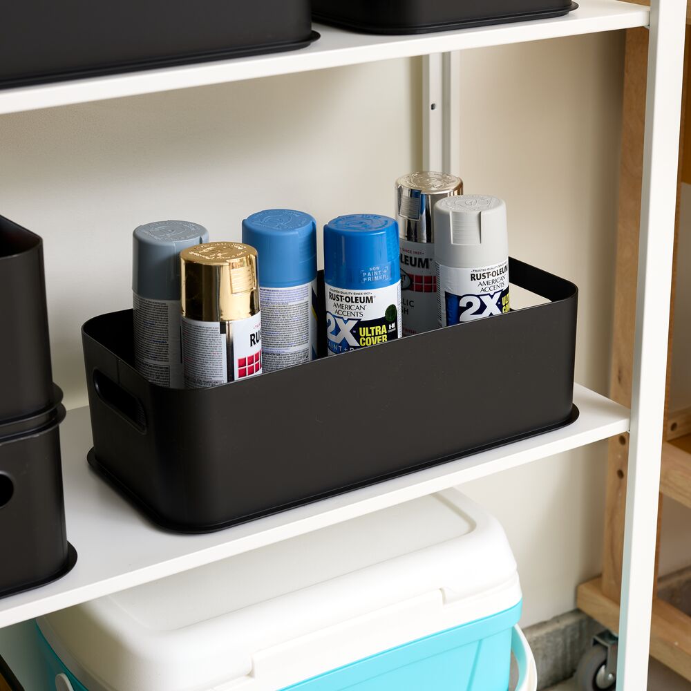 iDesign Eco Garage Storage Handled Bins with Lid. Made from Recycled Plastic. Matte Black - Image 3