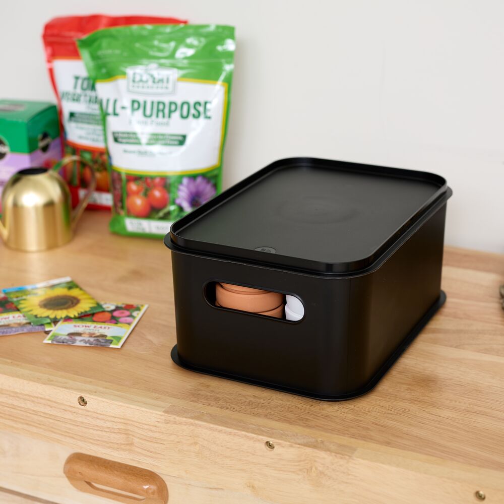iDesign Eco Garage Storage Handled Bins with Lid. Made from Recycled Plastic. Matte Black - Image 7