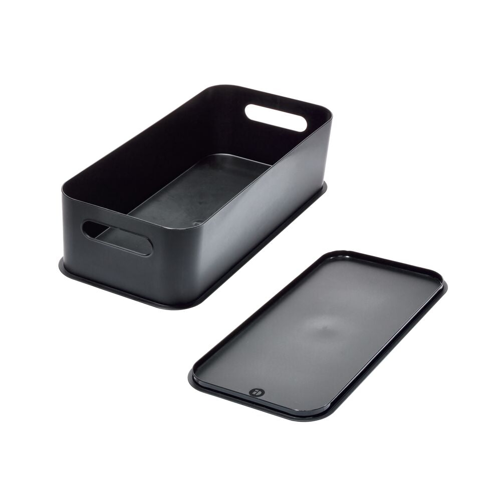 iDesign Eco Garage Storage Handled Bins with Lid. Made from Recycled Plastic. Matte Black - Image 2