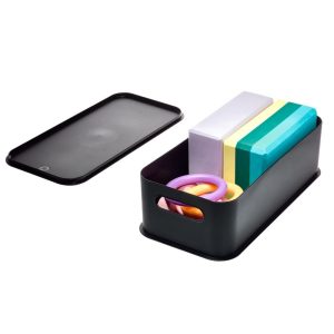 iDesign Eco Garage Storage Handled Bins with Lid. Made from Recycled Plastic. Matte Black