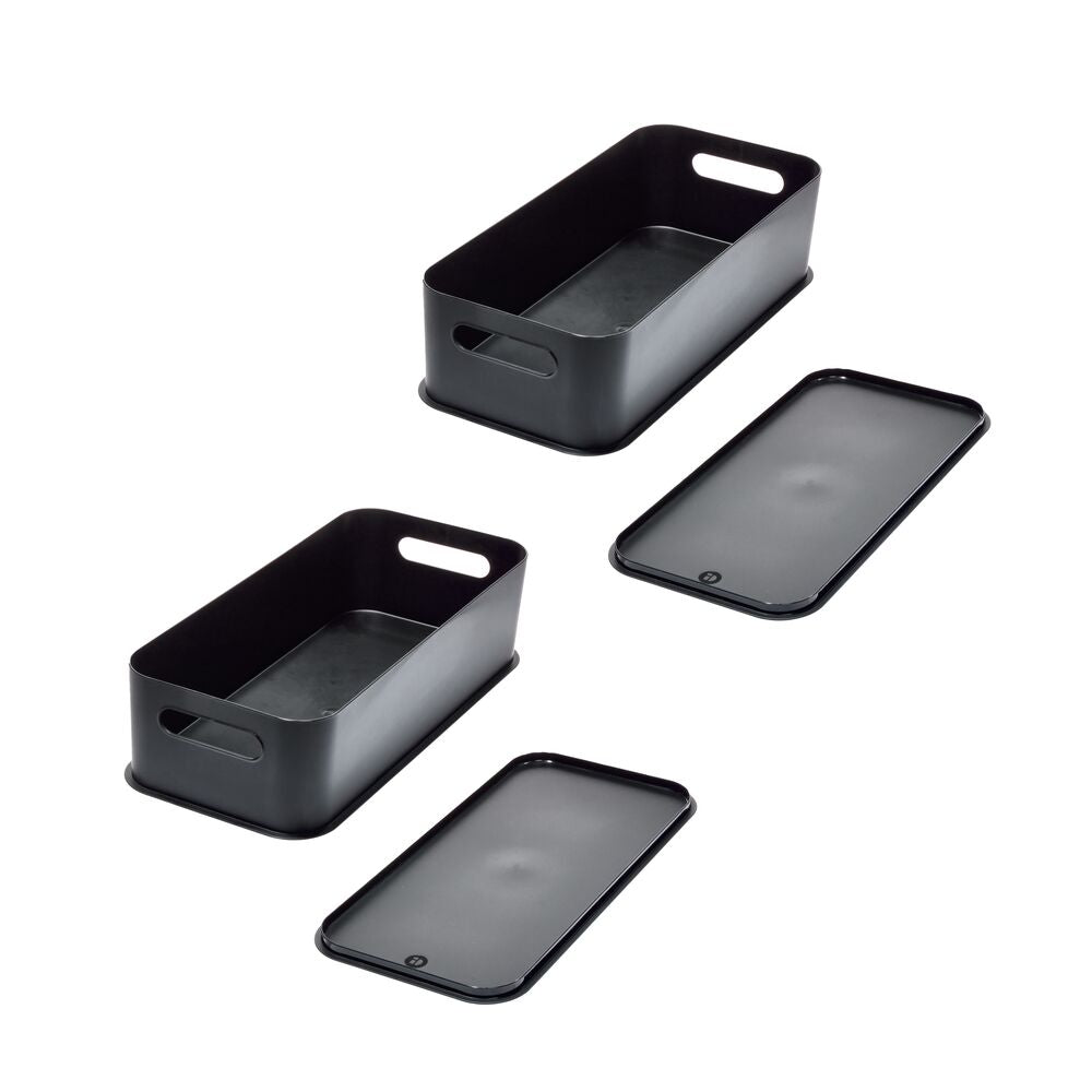 iDesign Eco Garage Storage Handled Bins with Lid. Made from Recycled Plastic - Set of 2. Matte Black - Image 3