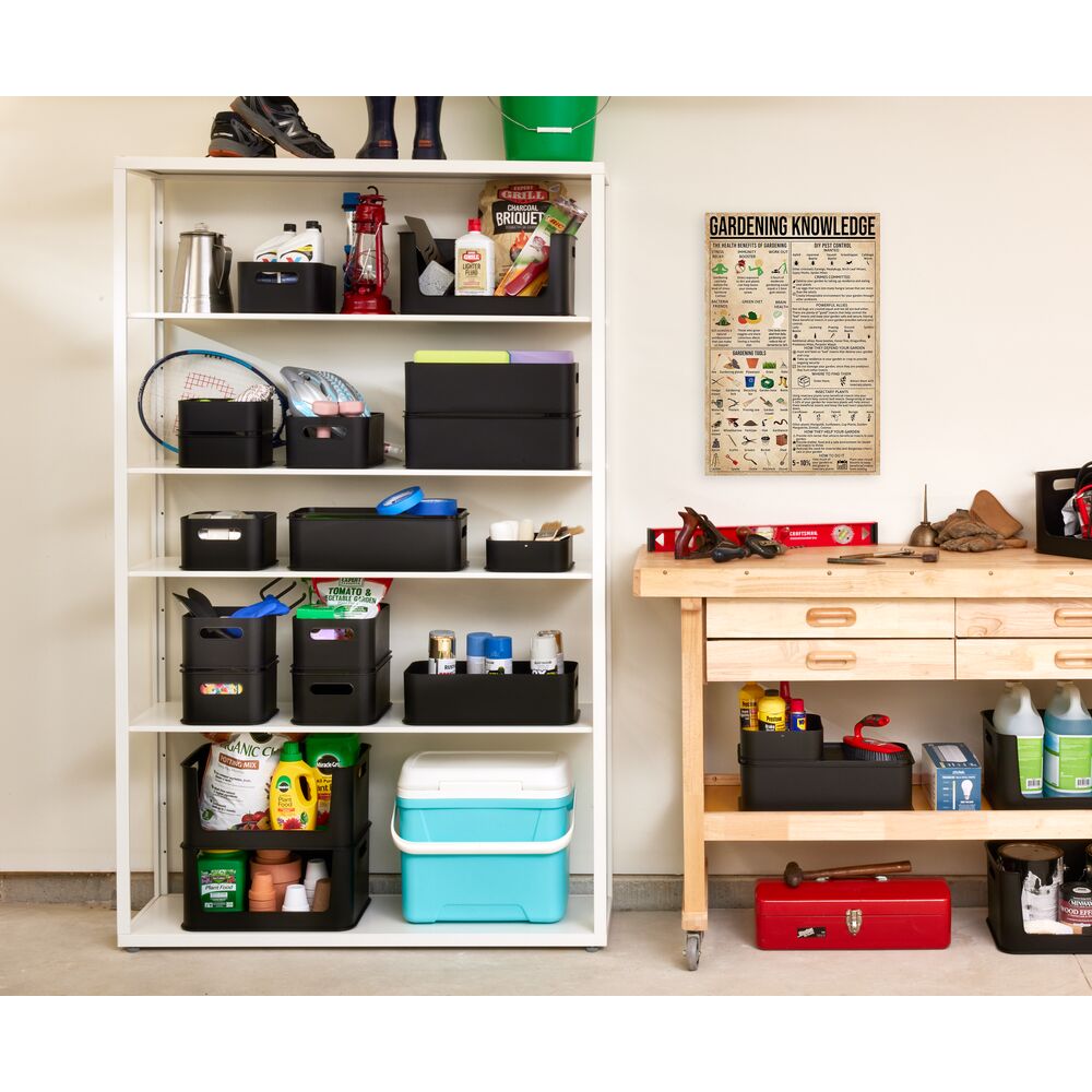 iDesign Eco Garage Storage Handled Bins with Lid. Made from Recycled Plastic - Set of 2. Matte Black - Image 5