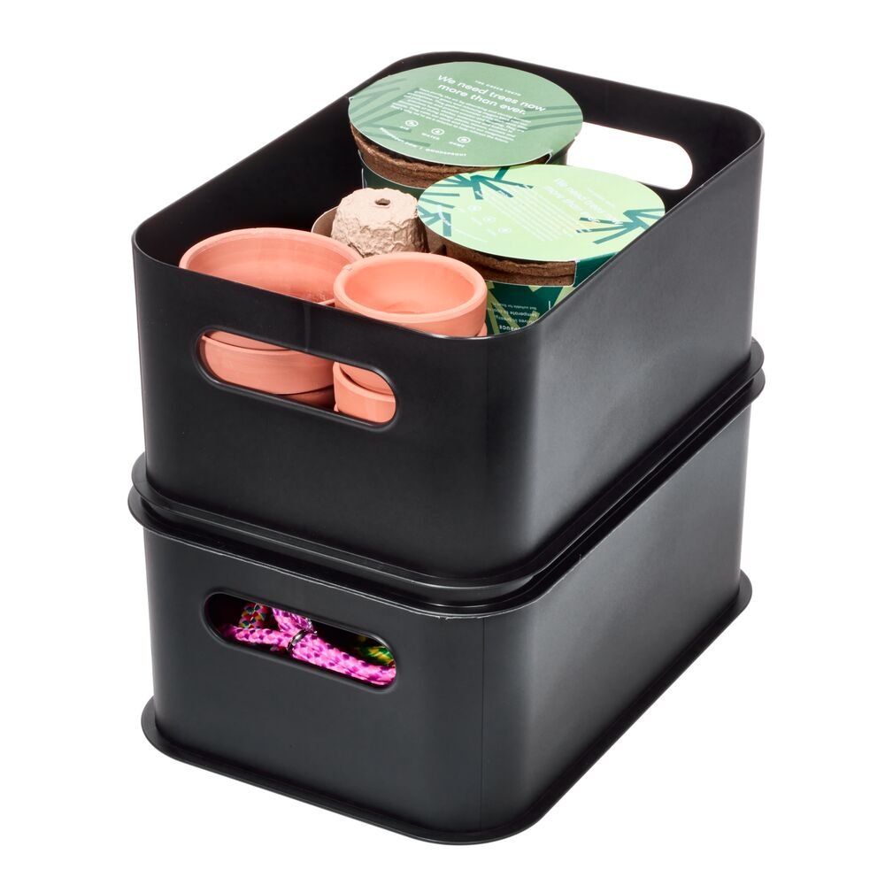 iDesign Eco Garage Storage Handled Bins with Lid. Made from Recycled Plastic - Set of 2. Matte Black - Image 6
