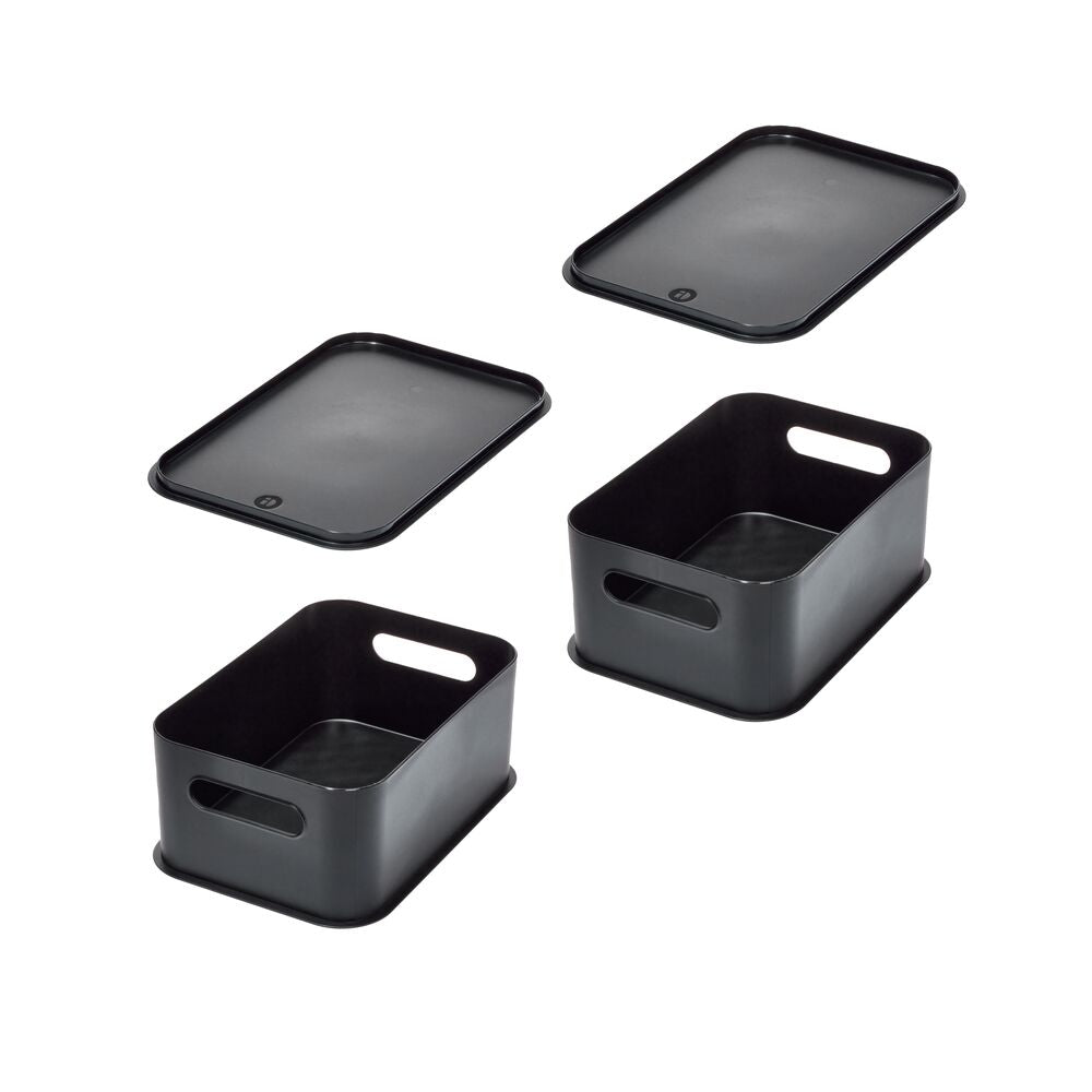 iDesign Eco Garage Storage Handled Bins with Lid. Made from Recycled Plastic - Set of 2. Matte Black - Image 4