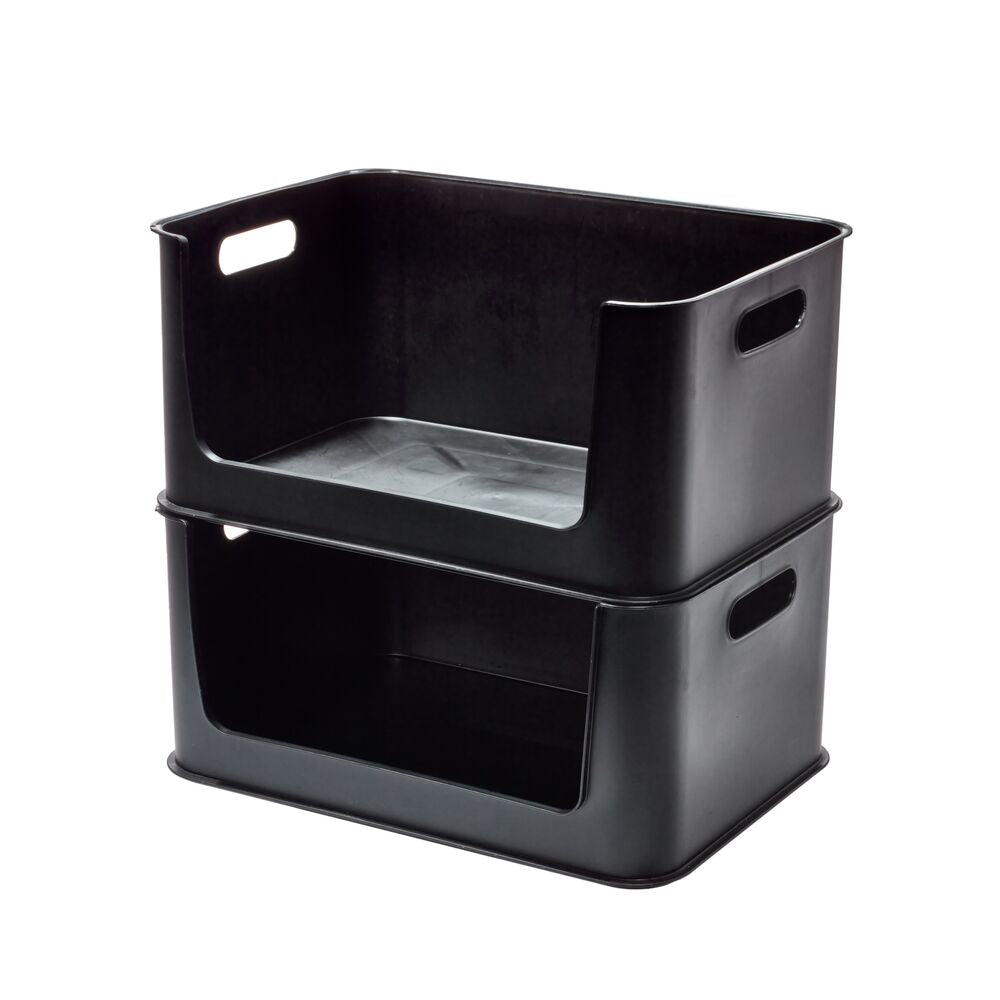 iDesign Eco Garage Storage Open Front Stackable Bins .Made from Recycled Plastic. Set of 2. Matte Black - Image 2