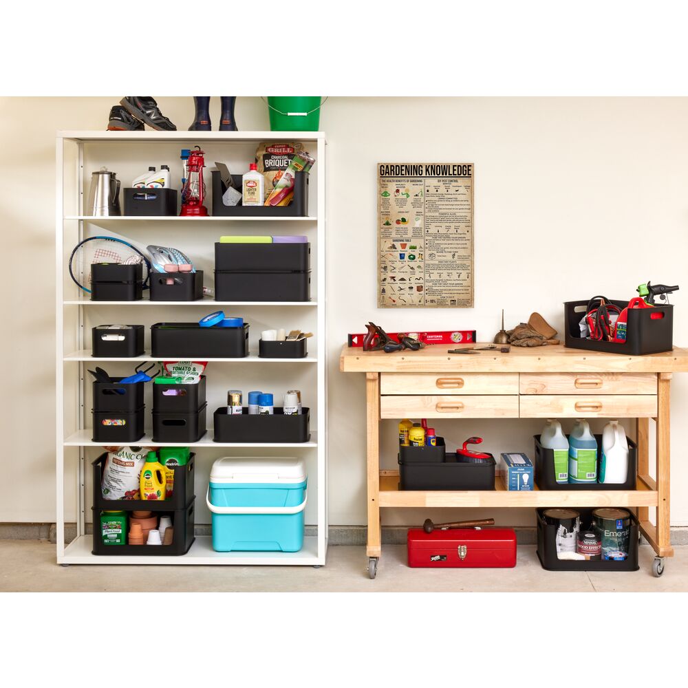 iDesign Eco Garage Storage Open Front Stackable Bins .Made from Recycled Plastic. Set of 2. Matte Black - Image 4