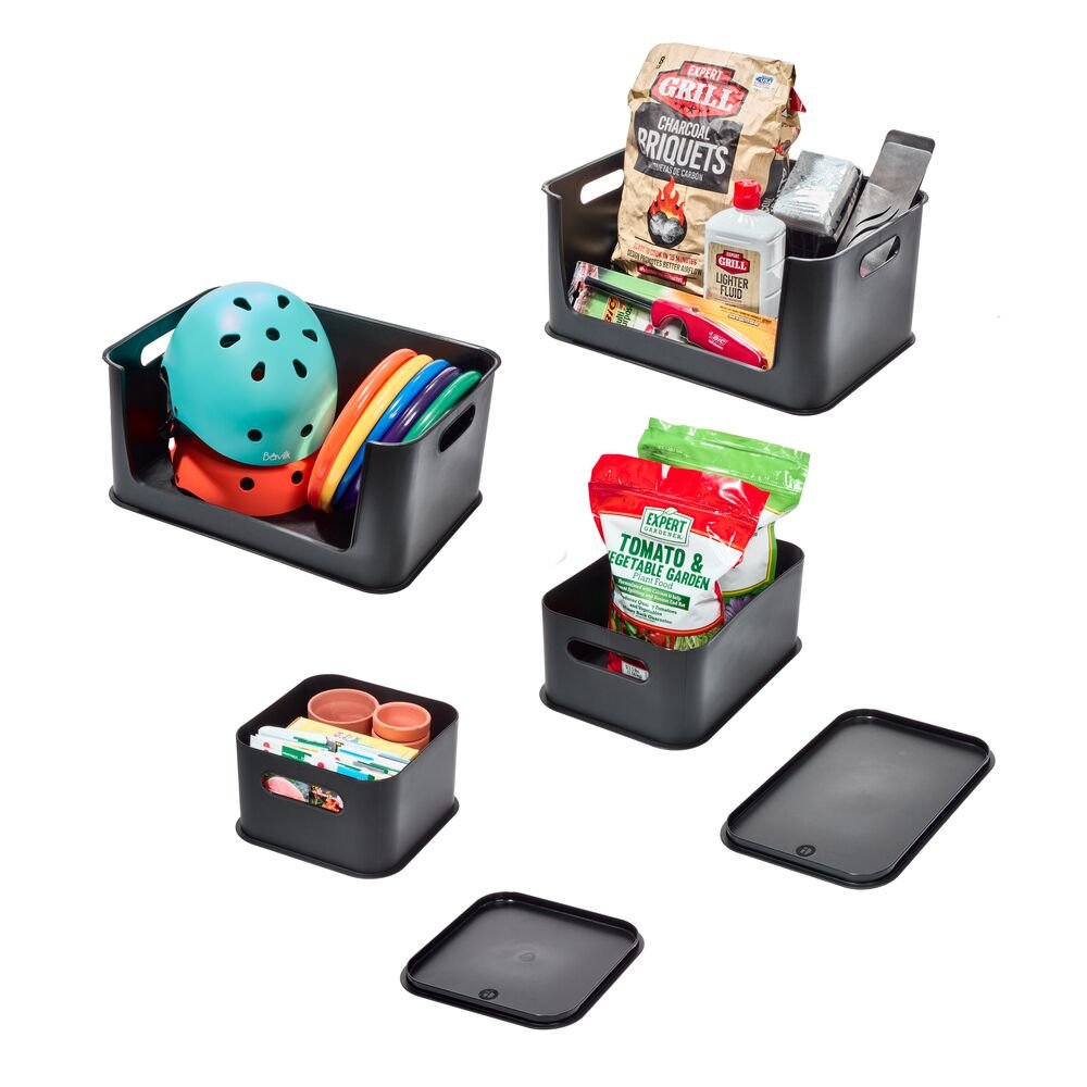 iDesign Eco Garage Storage Starter Set. Made from Recycled Plastic. Set of 6. Matte Black