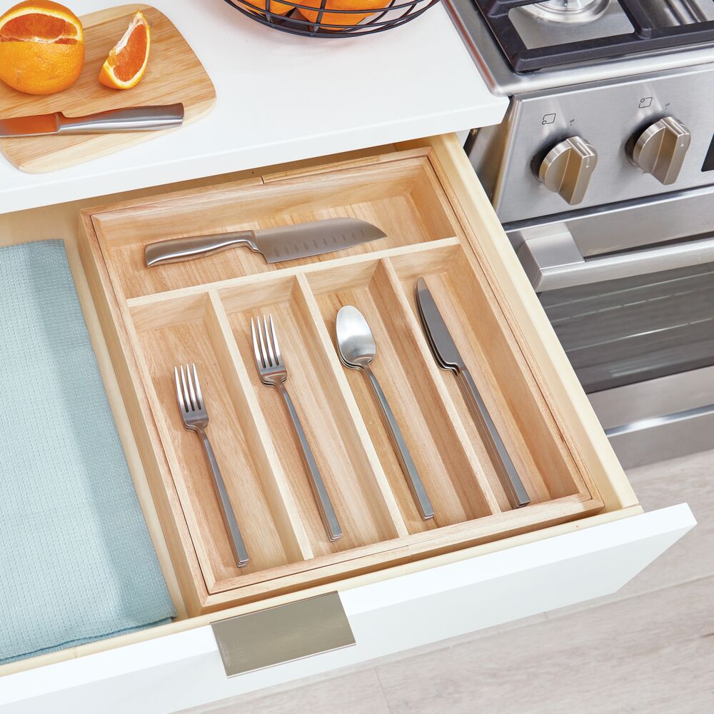 iDesign EcoWood Natural Paulownia Wood Expandable Flatware and Cutlery Tray - Image 4