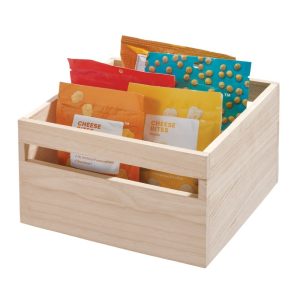 iDesign EcoWood Natural Paulownia Wood Storage Bin with Handles