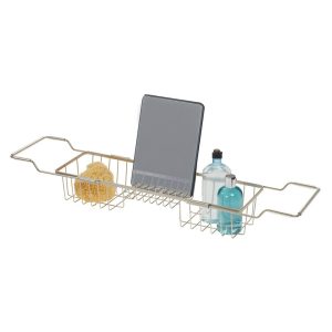 iDesign Everett Adjustable Over Bathtub Caddy in Satin