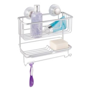 iDesign Metro Aluminum Turn-N-Lock 2-Tier Combo Suction Basket. Silver