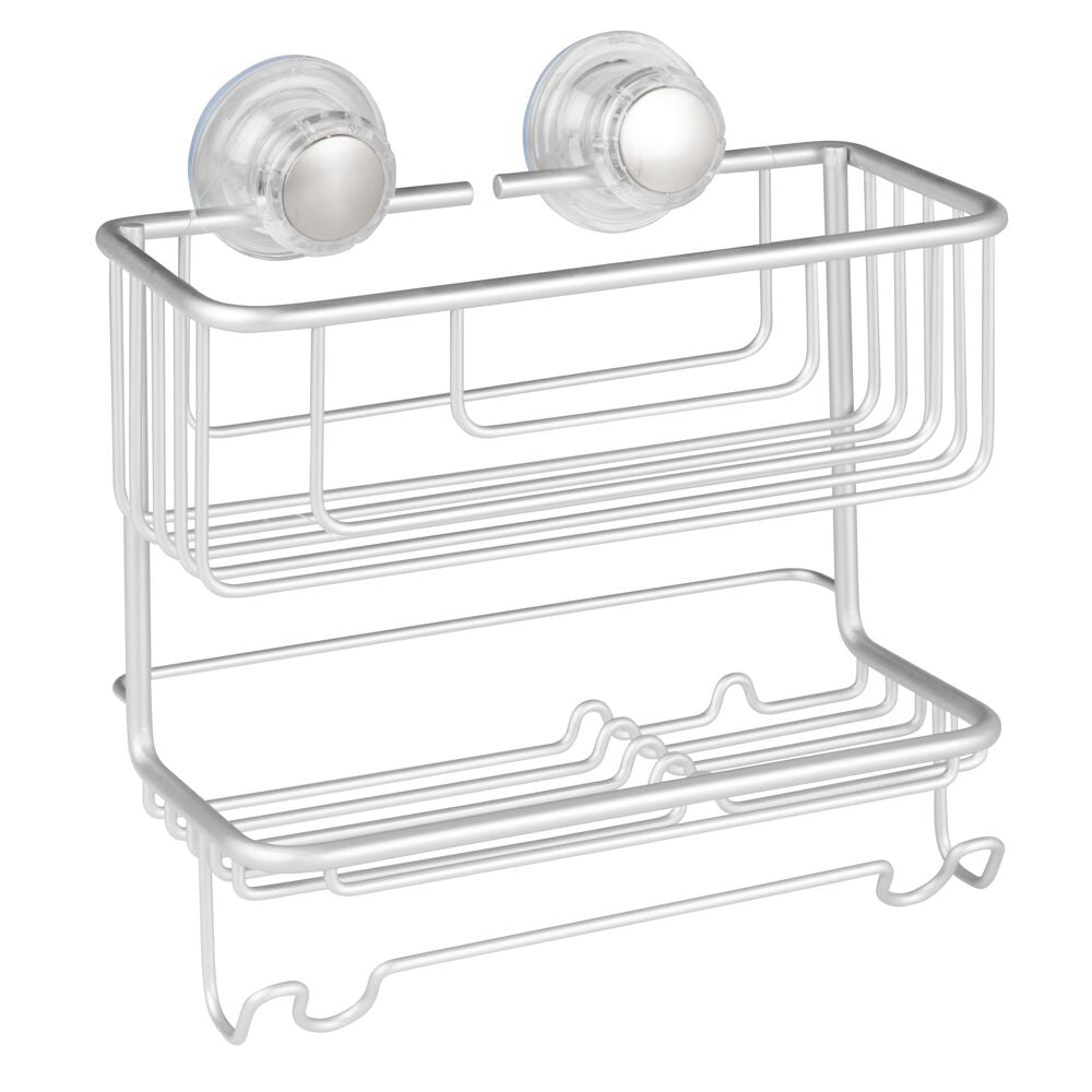 iDesign Metro Aluminum Turn-N-Lock 2-Tier Combo Suction Basket. Silver - Image 2
