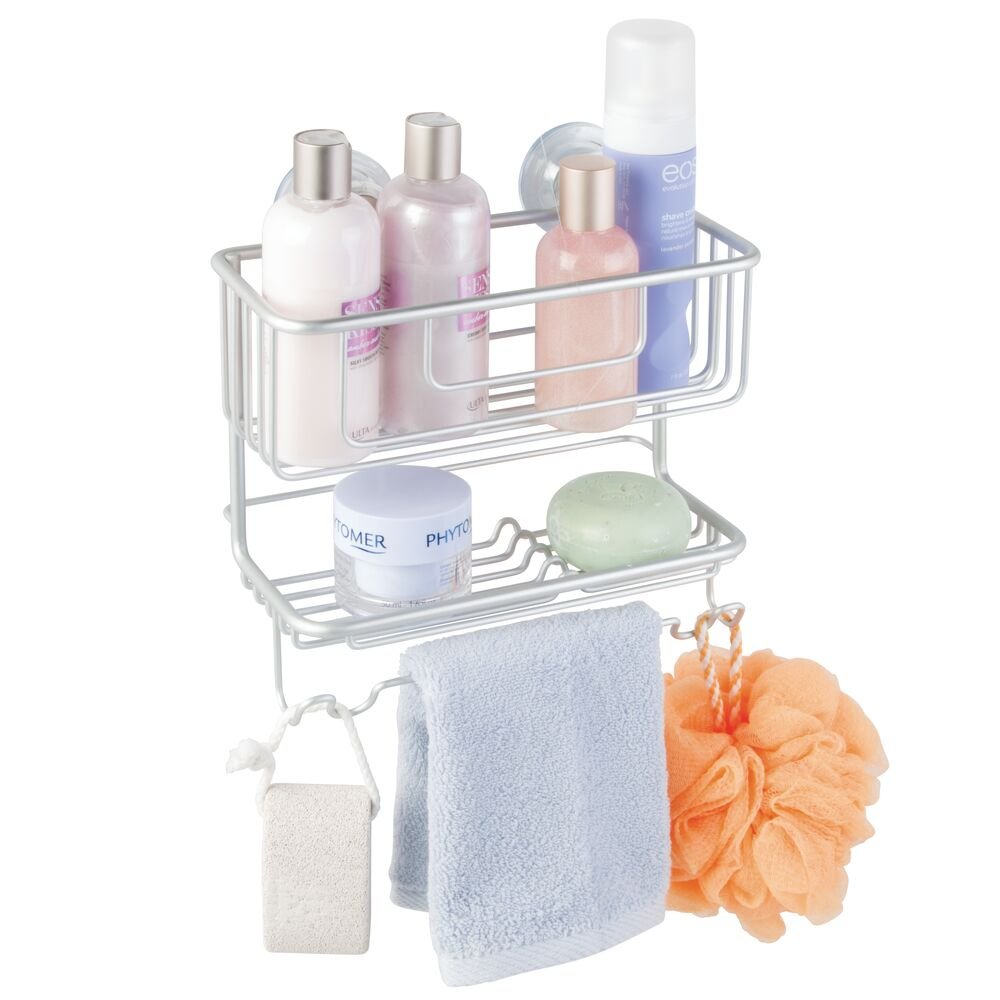 iDesign Metro Aluminum Turn-N-Lock 2-Tier Combo Suction Basket. Silver - Image 5