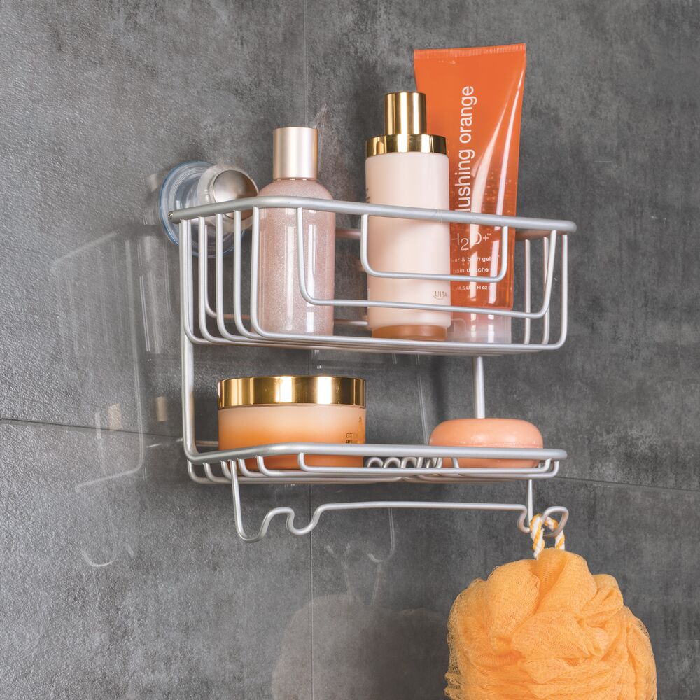 iDesign Metro Aluminum Turn-N-Lock 2-Tier Combo Suction Basket. Silver - Image 3
