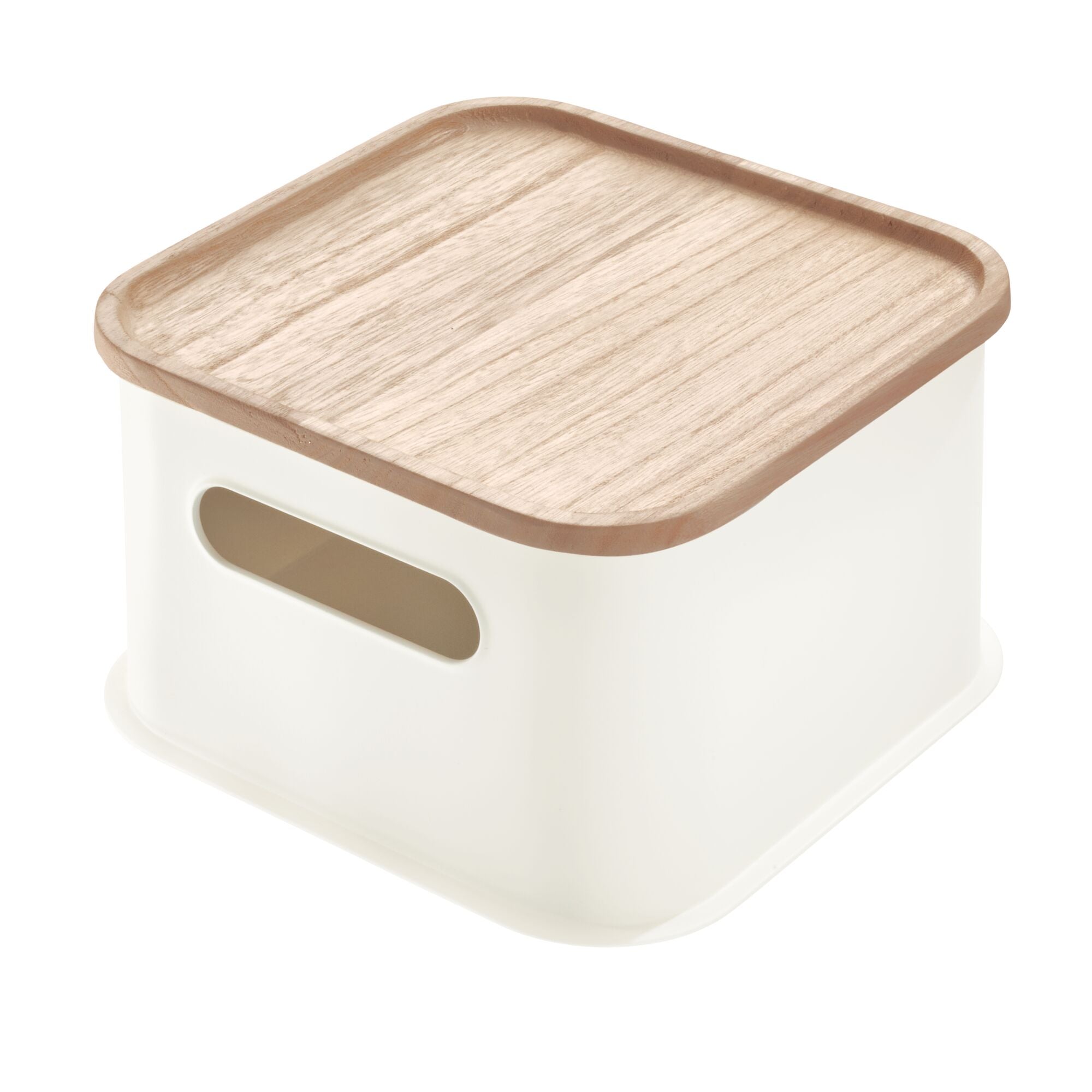iDesign Plastic Medium Lidded Storage Bin with Handles. Wood/Coconut - Image 5