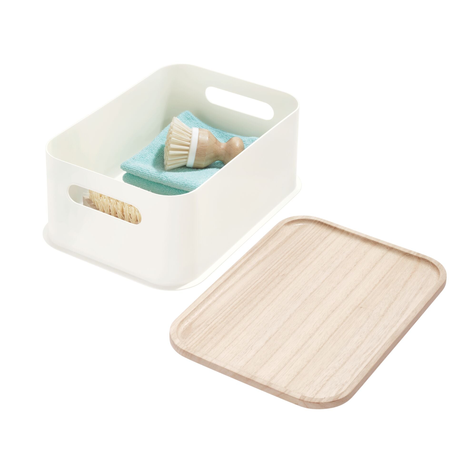 iDesign Plastic Medium Lidded Storage Bin with Handles. Wood/Coconut - Image 3