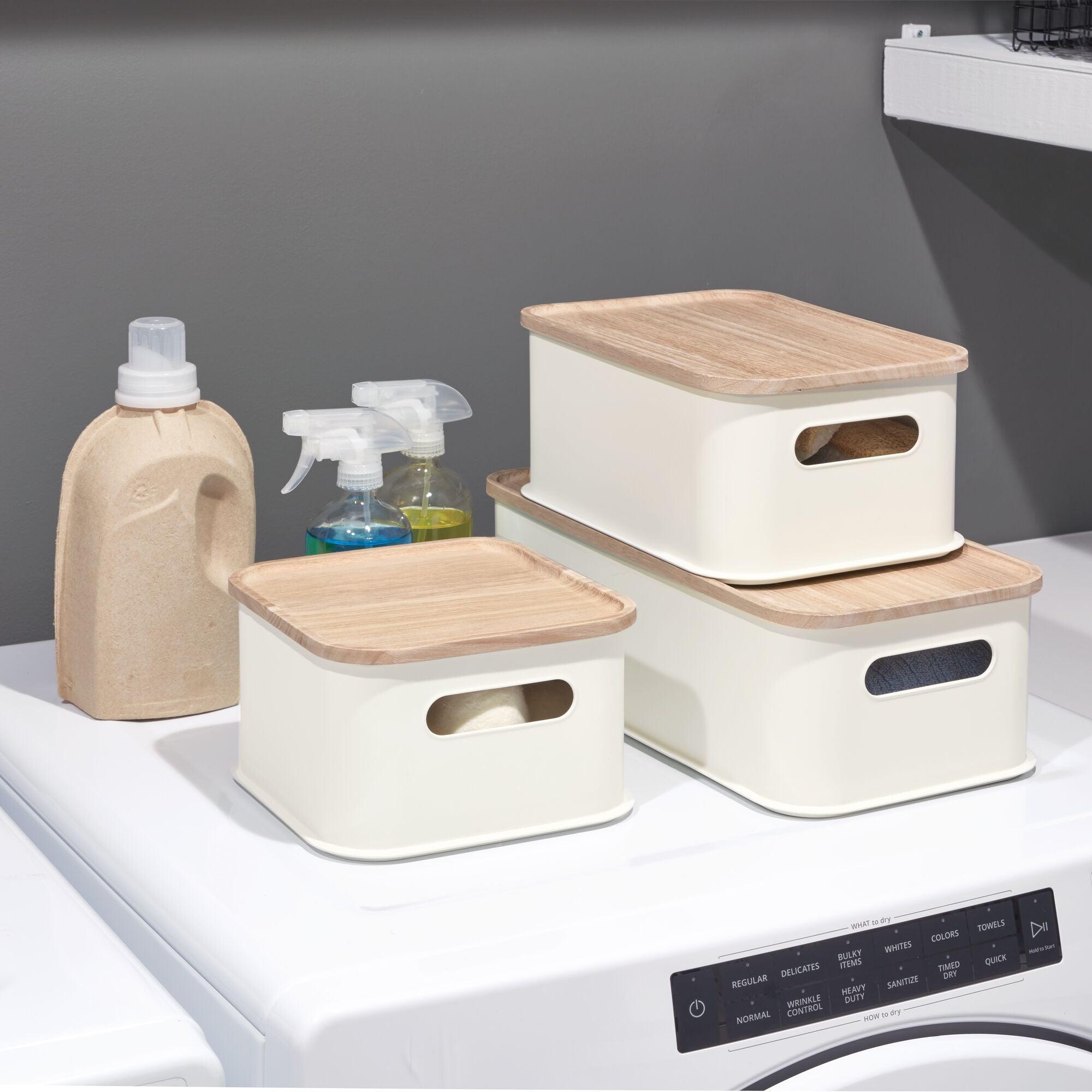 iDesign Plastic Medium Lidded Storage Bin with Handles. Wood/Coconut - Image 12