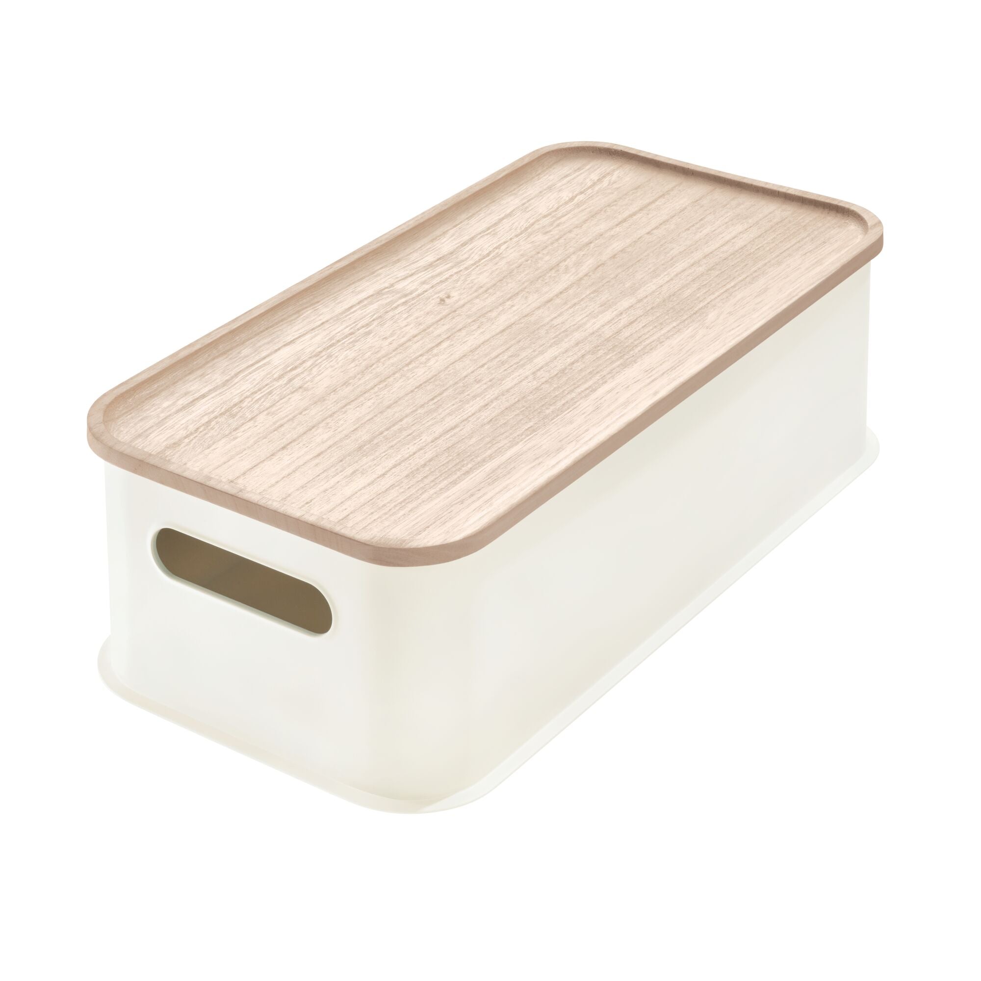 iDesign Plastic Medium Lidded Storage Bin with Handles. Wood/Coconut - Image 10