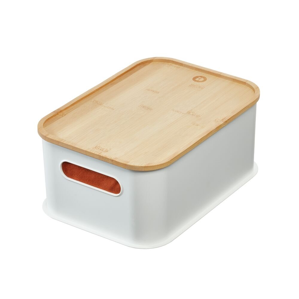 iDesign Recycled Plastic Open Front Storage Bins with Handle and Bamboo Lid. Coconut - Image 6