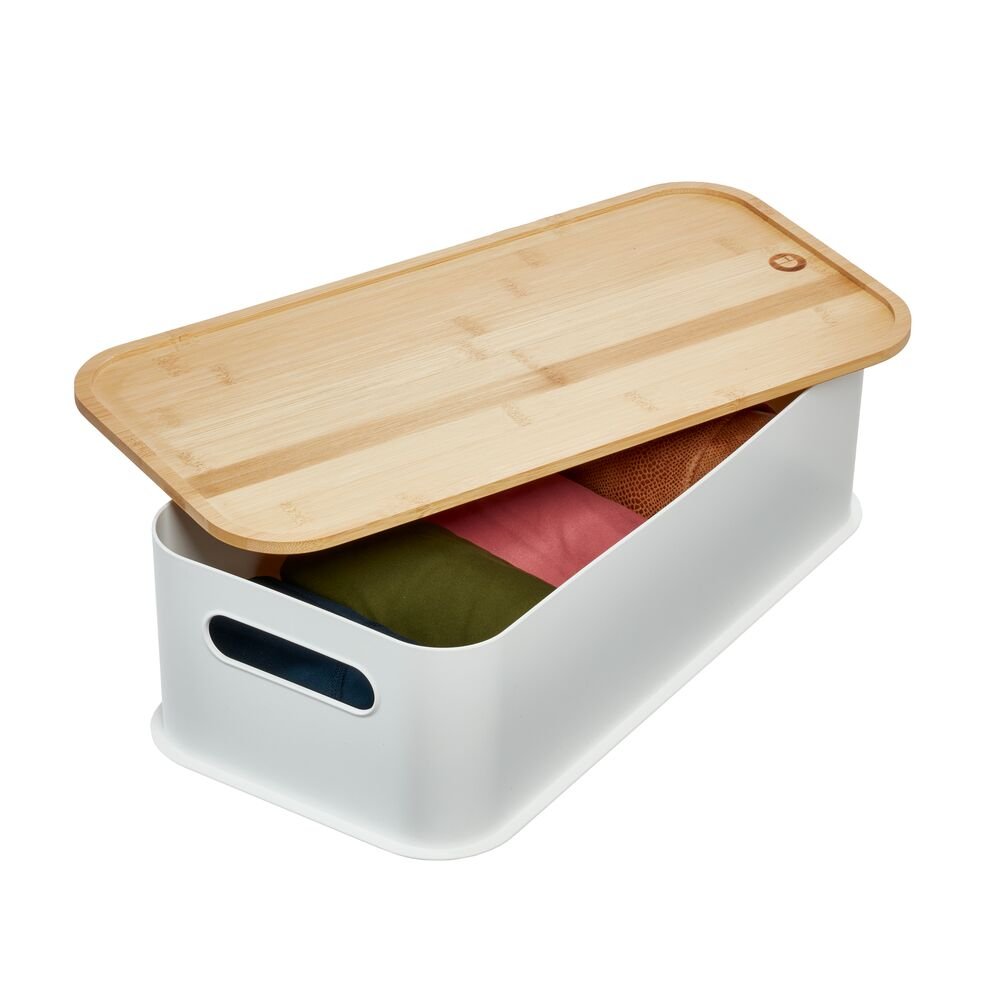 iDesign Recycled Plastic Open Front Storage Bins with Handle and Bamboo Lid. Coconut - Image 8