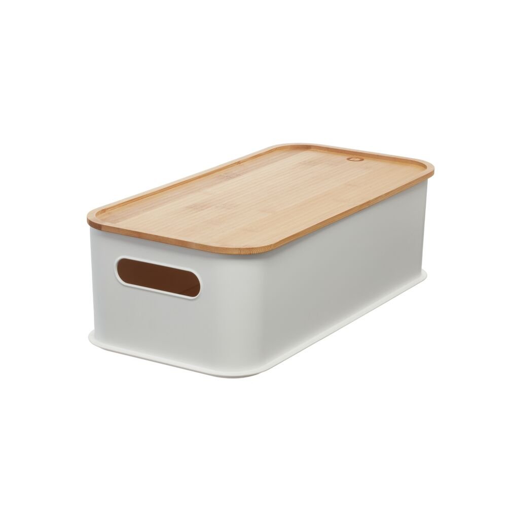 iDesign Recycled Plastic Open Front Storage Bins with Handle and Bamboo Lid. Coconut - Image 28