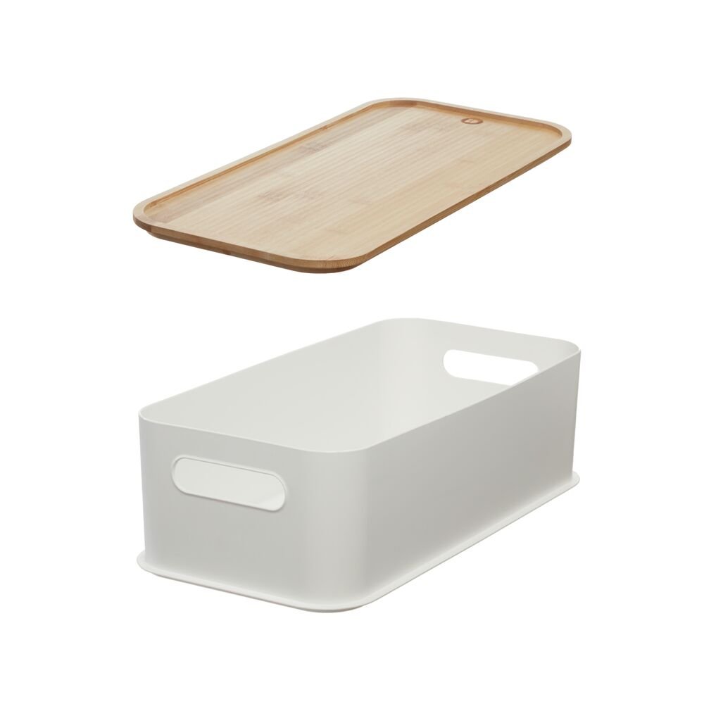 iDesign Recycled Plastic Open Front Storage Bins with Handle and Bamboo Lid. Coconut - Image 27