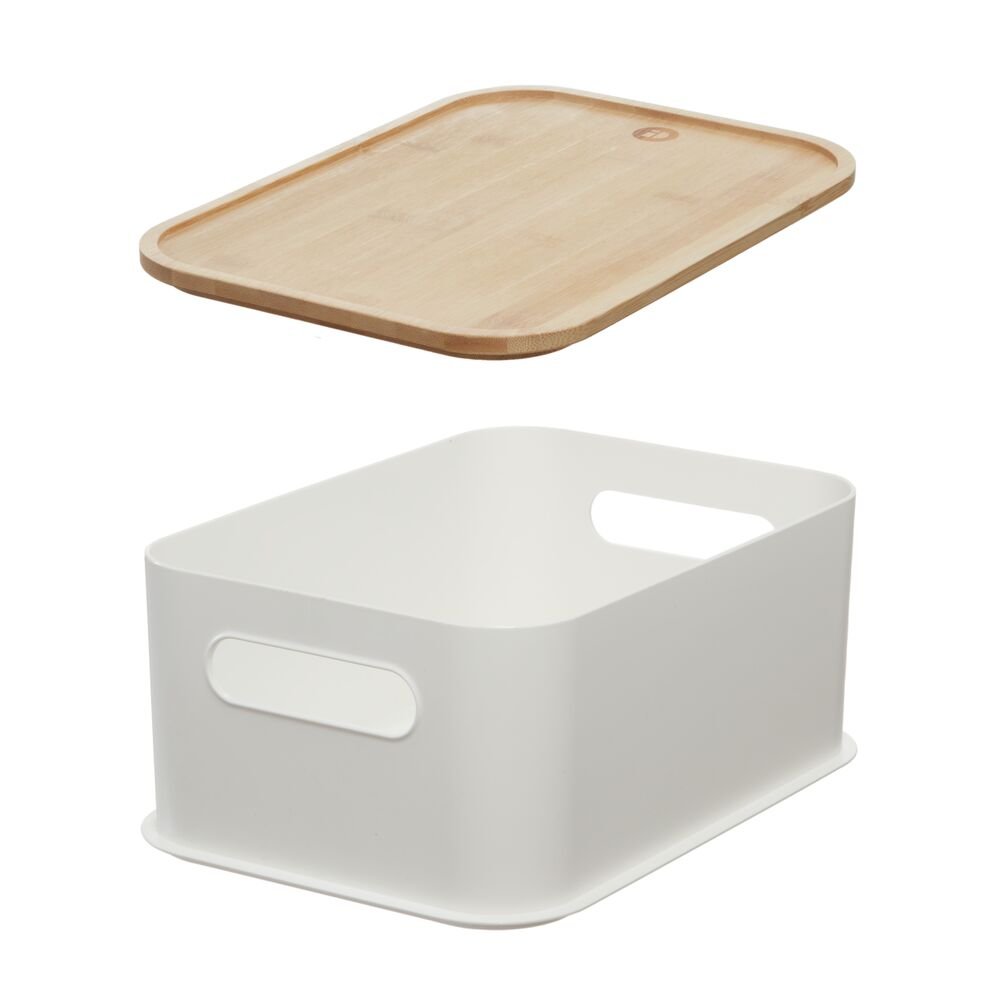 iDesign Recycled Plastic Open Front Storage Bins with Handle and Bamboo Lid. Coconut - Image 14