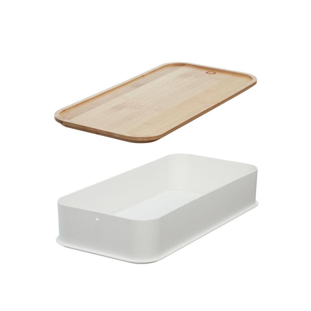 iDesign Recycled Plastic Open Front Storage Bins with Handle and Bamboo Lid. Coconut - Image 24