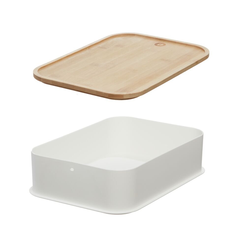 iDesign Recycled Plastic Open Front Storage Bins with Handle and Bamboo Lid. Coconut - Image 18