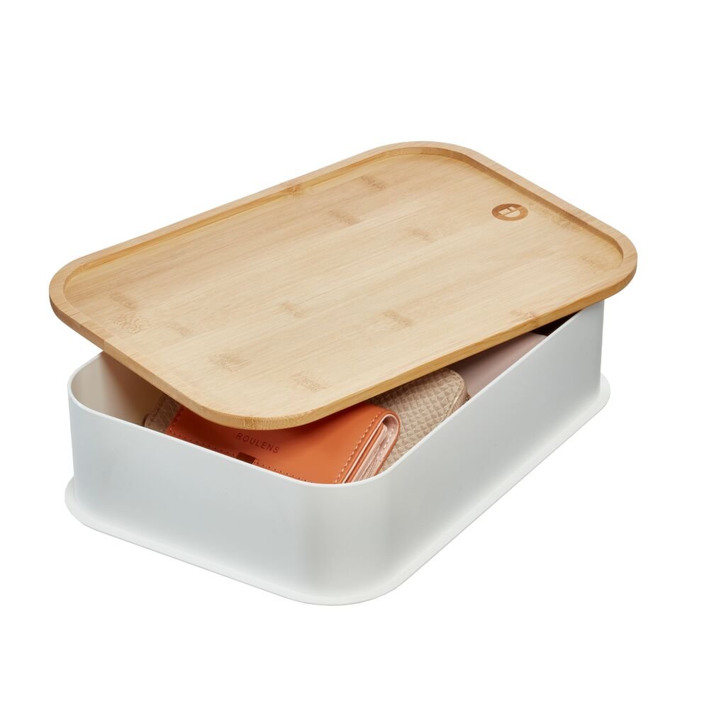 iDesign Recycled Plastic Open Front Storage Bins with Handle and Bamboo Lid. Coconut - Image 19